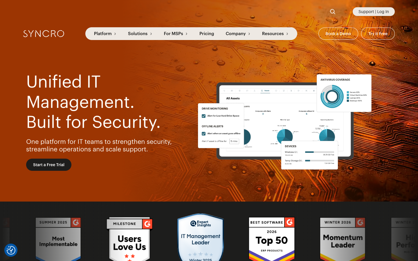 Syncro unified IT management platform combining RMM, PSA, and built-in payment processing